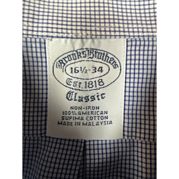 Brooks Brothers 1818 Classic Shirt Mens 16.5-34 Pin Check Long Sleeve Button Up - Picture 3 of 9